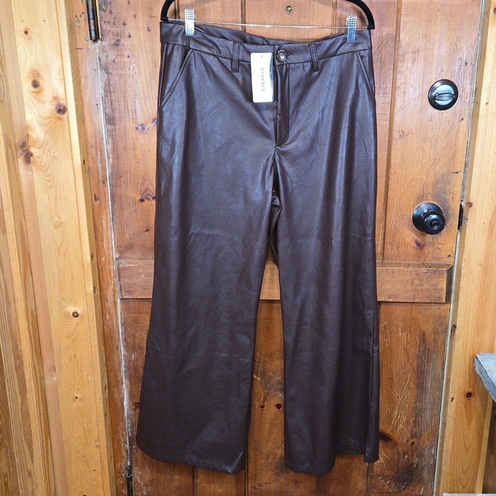 Kut‎ From The Kloth Brown Faux Leather Wide Leg Pants Women Size 12 - Picture 2 of 6